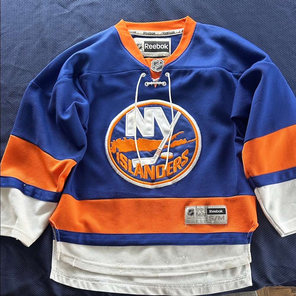 Reebok NY Islanders Blue Orange White Hockey Jersey